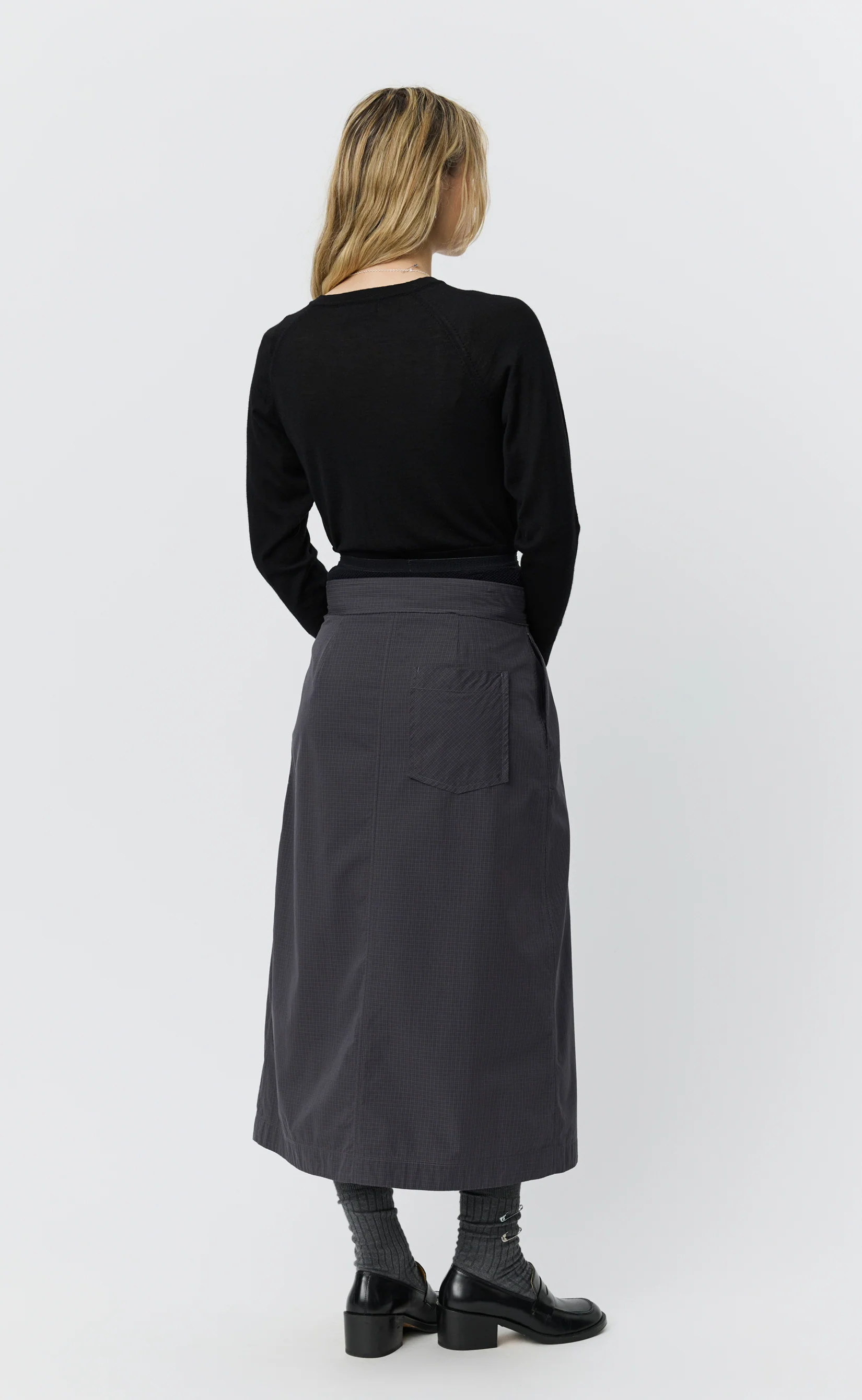 Classic Wrap Skirt - Mushroom Micro Check Poplin - Image 3