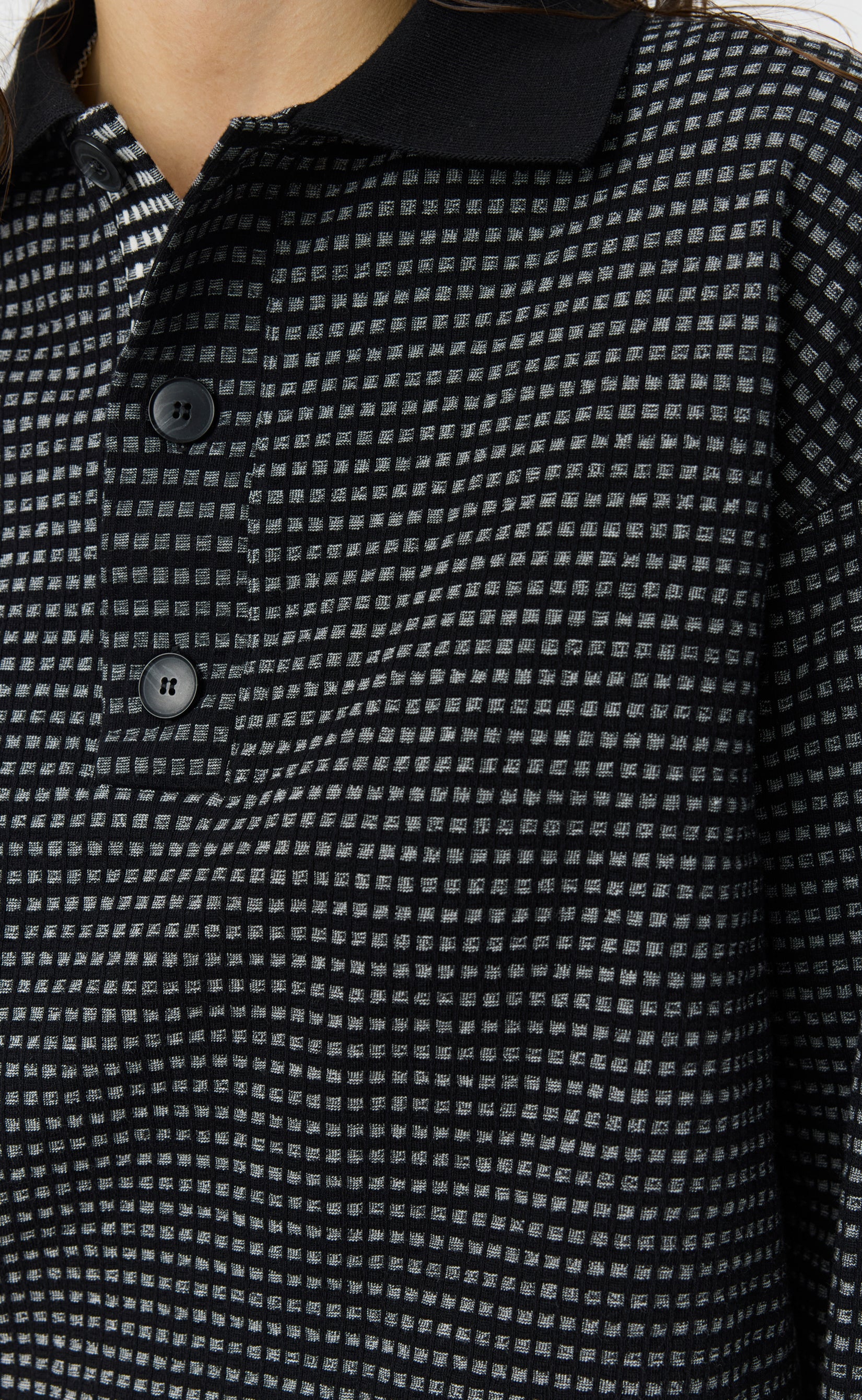 Cropped LS Polo - Black Experienced Check - Image 5