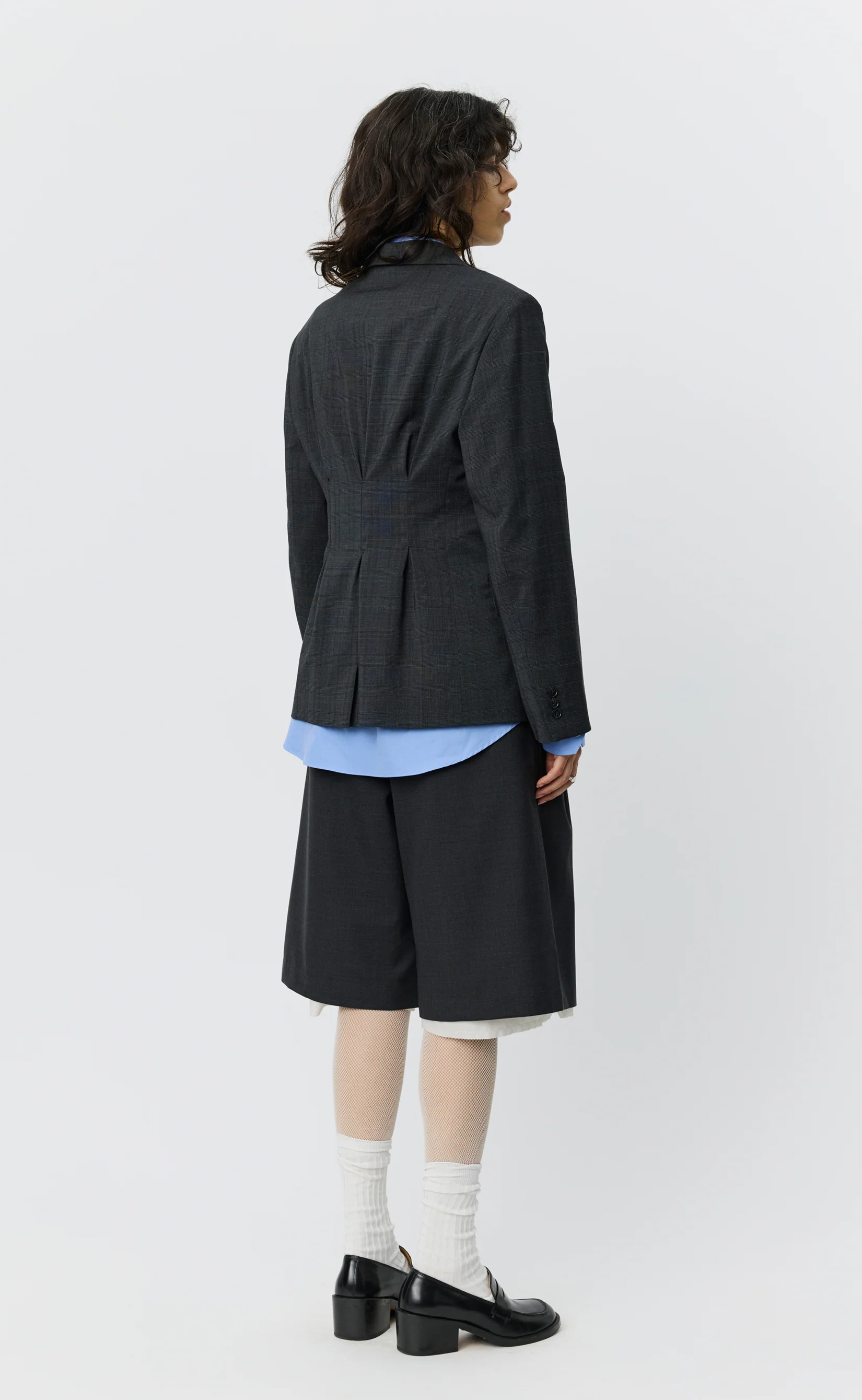 Inverted Pleat Blazer - Dark Grey Check - Image 3