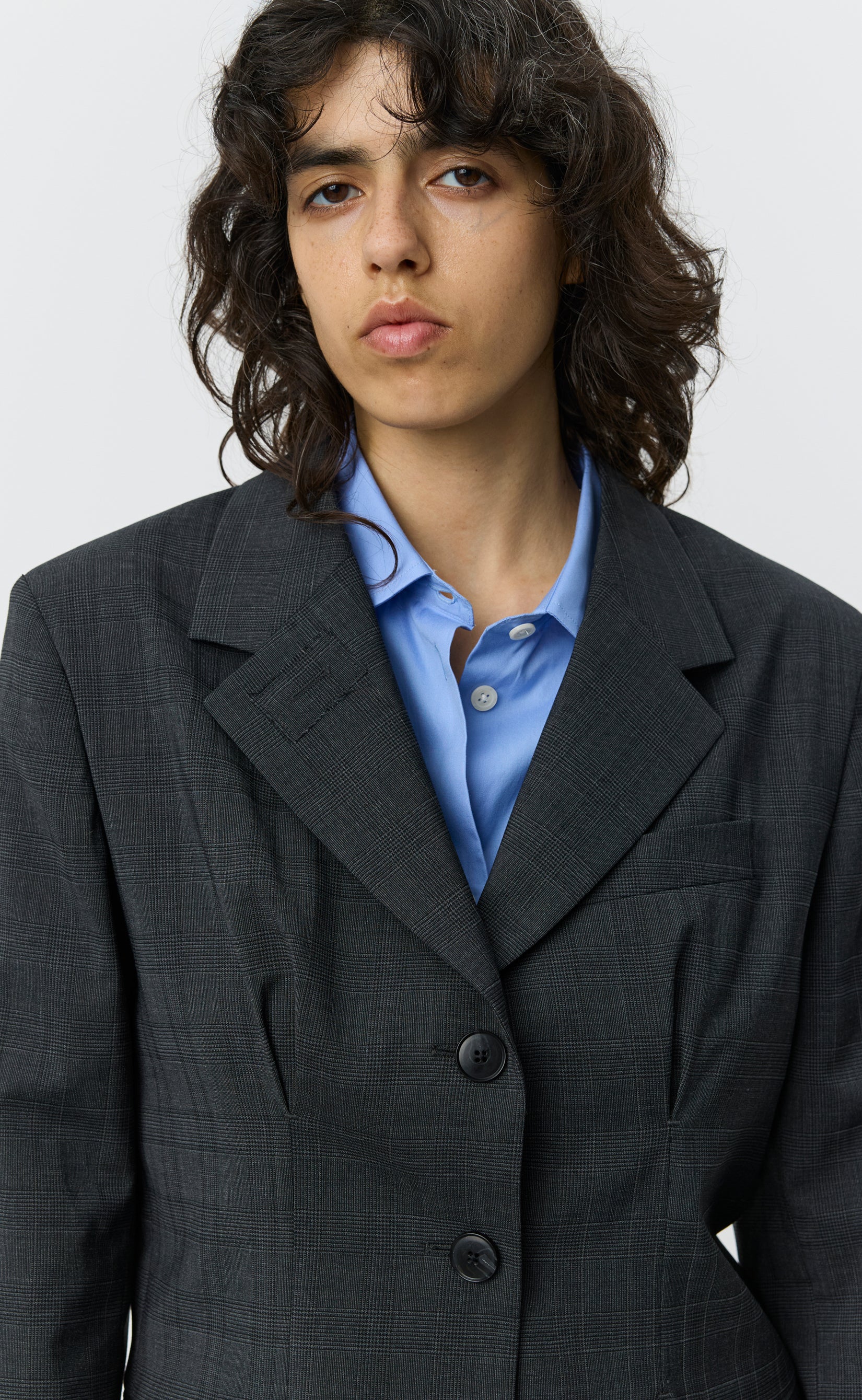 Inverted Pleat Blazer - Dark Grey Check - Image 4