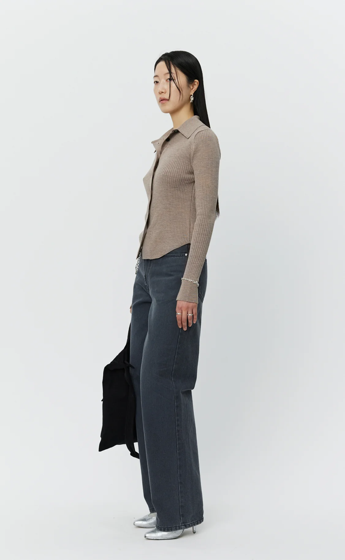 Knitted Rib Shirt - Oatmeal - Image 3