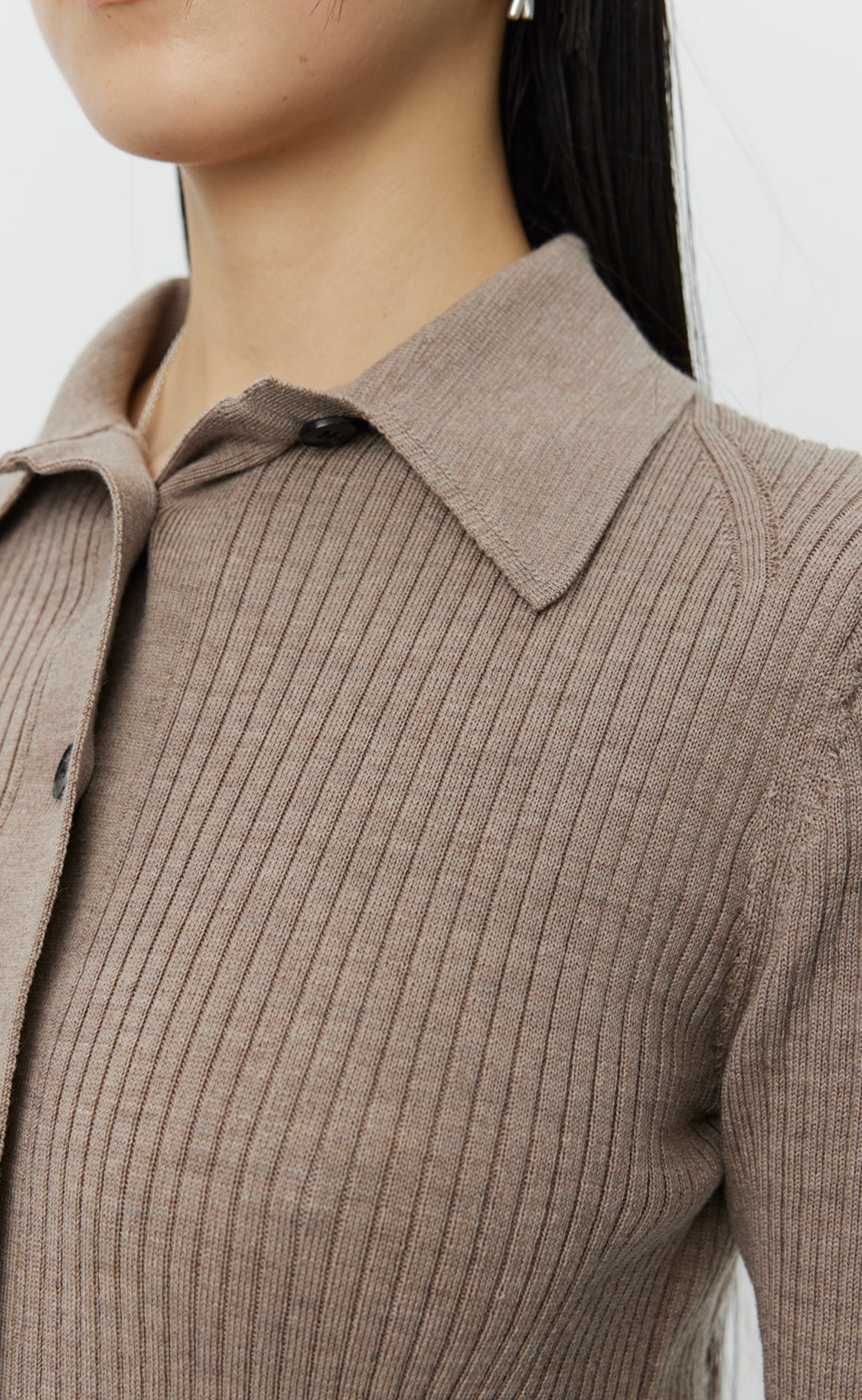 Knitted Rib Shirt - Oatmeal - Image 5