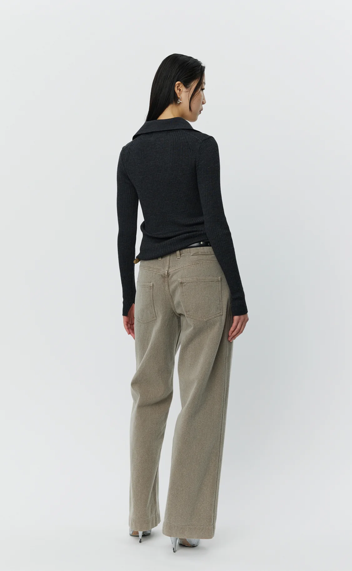 Open Placket Polo - Dark Grey - Image 3