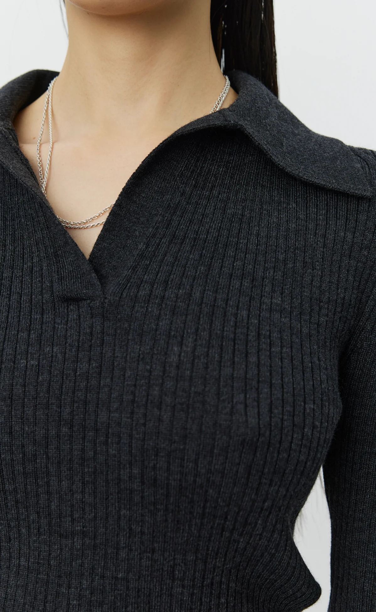 Open Placket Polo - Dark Grey - Image 4