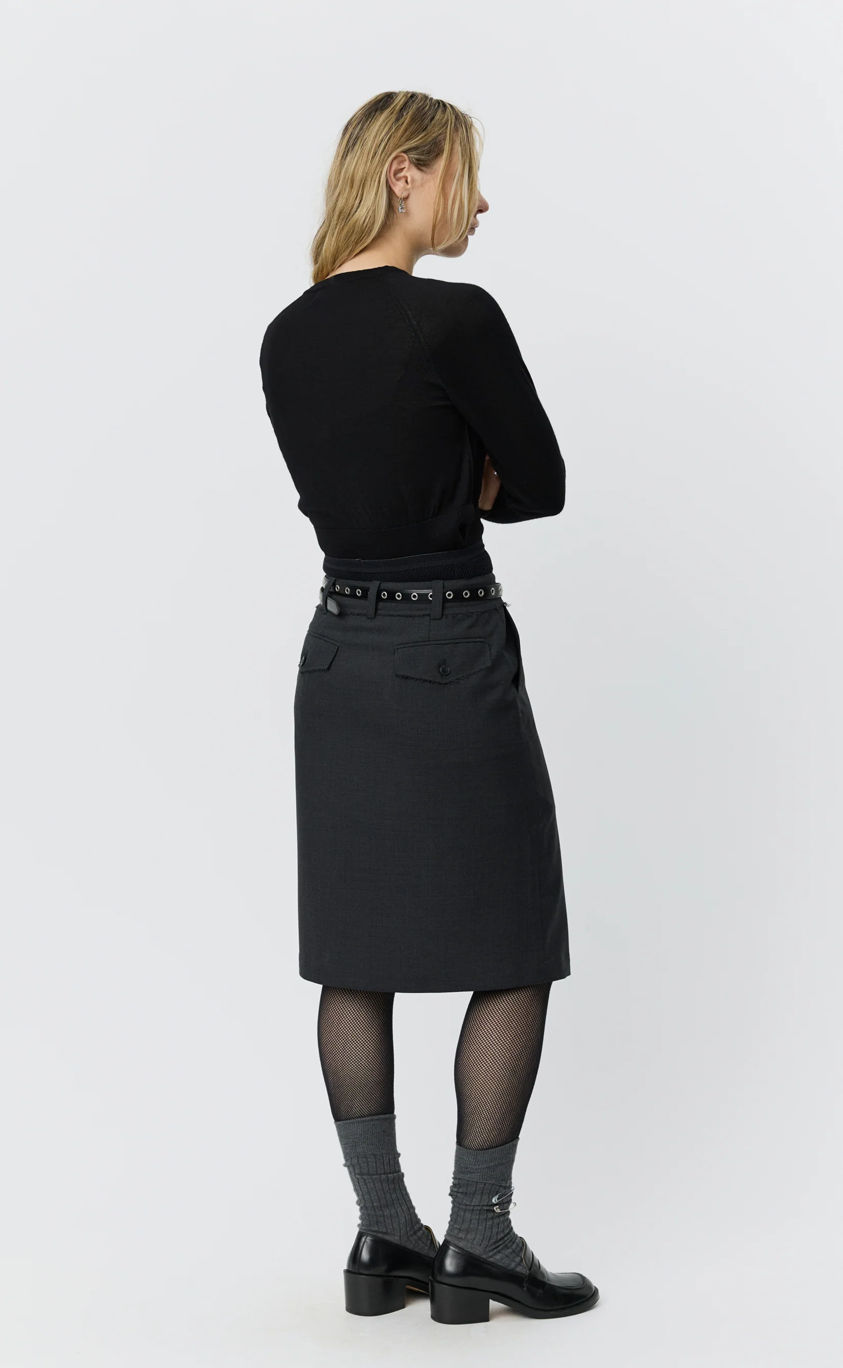 Reworked Skirt - Dark Grey Tropical Wool - Image 3