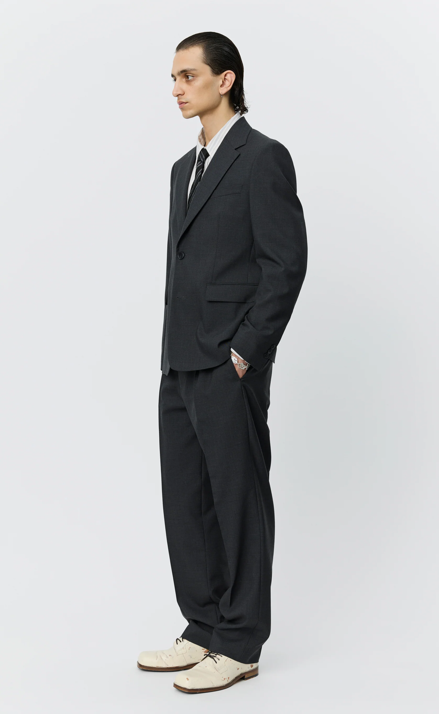 Single Breasted Blazer - Dark Grey Tropical Wool - Image 3