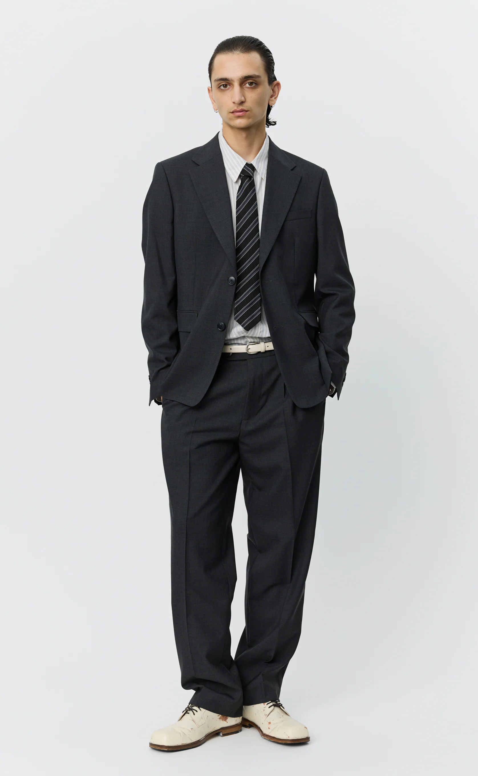 Single Breasted Blazer - Dark Grey Tropical Wool - Image 5
