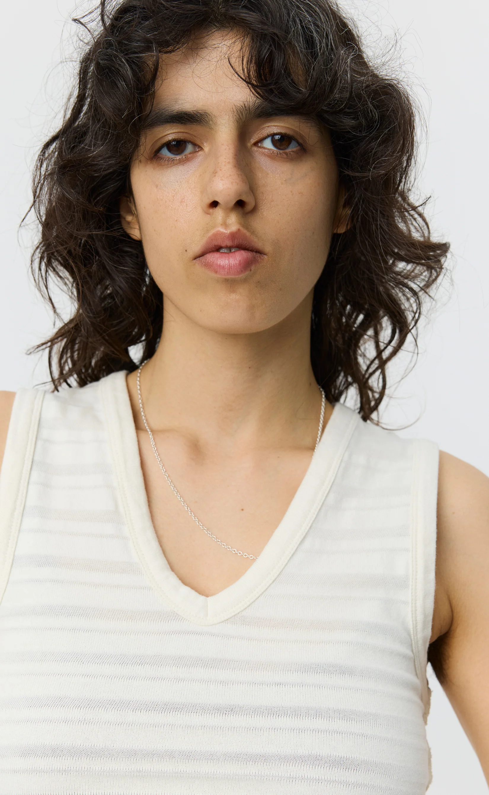 V-Neck Tank Top - Off White Stripe - Image 3