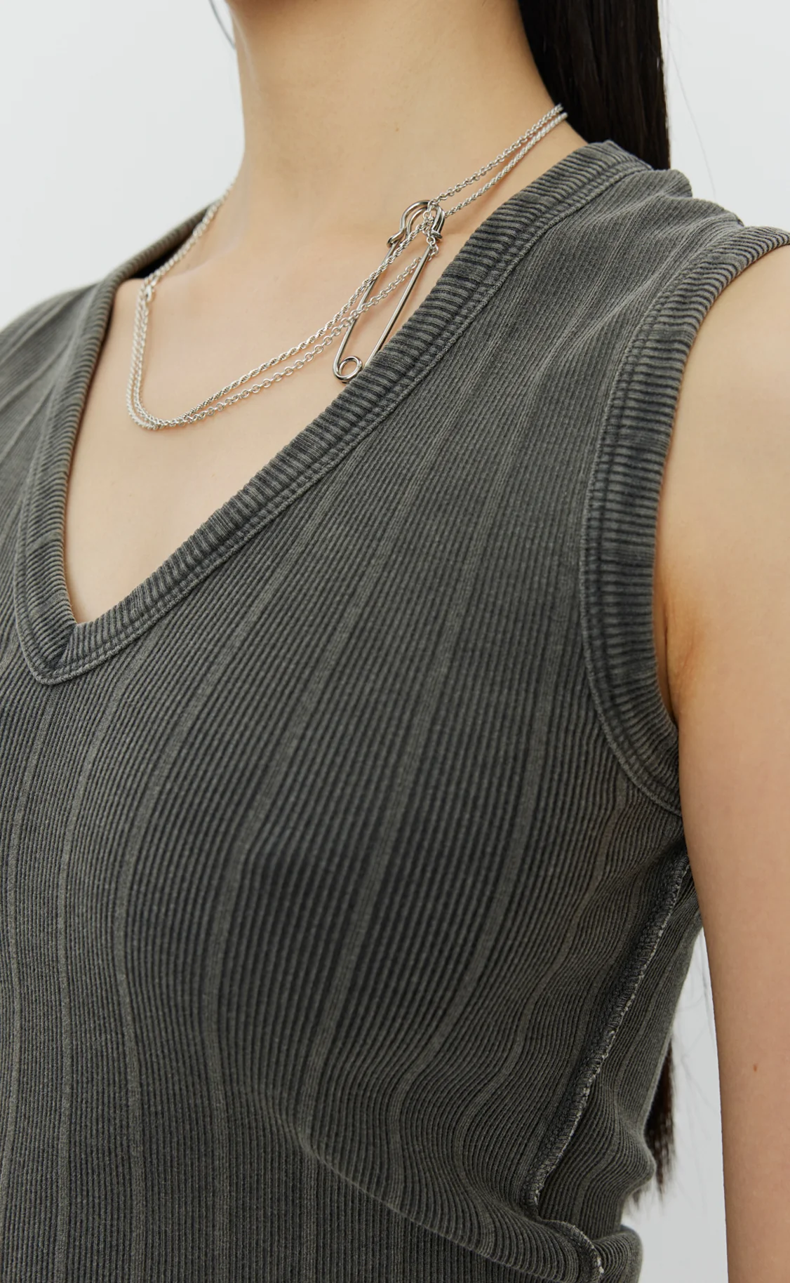V-Neck Tank Top - Washed Graphite Rib - Image 5